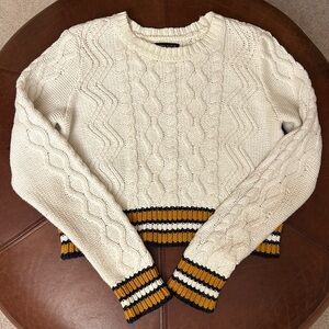 Kendall & Kylie Cream Cable Knit Sweater with Striped Trim